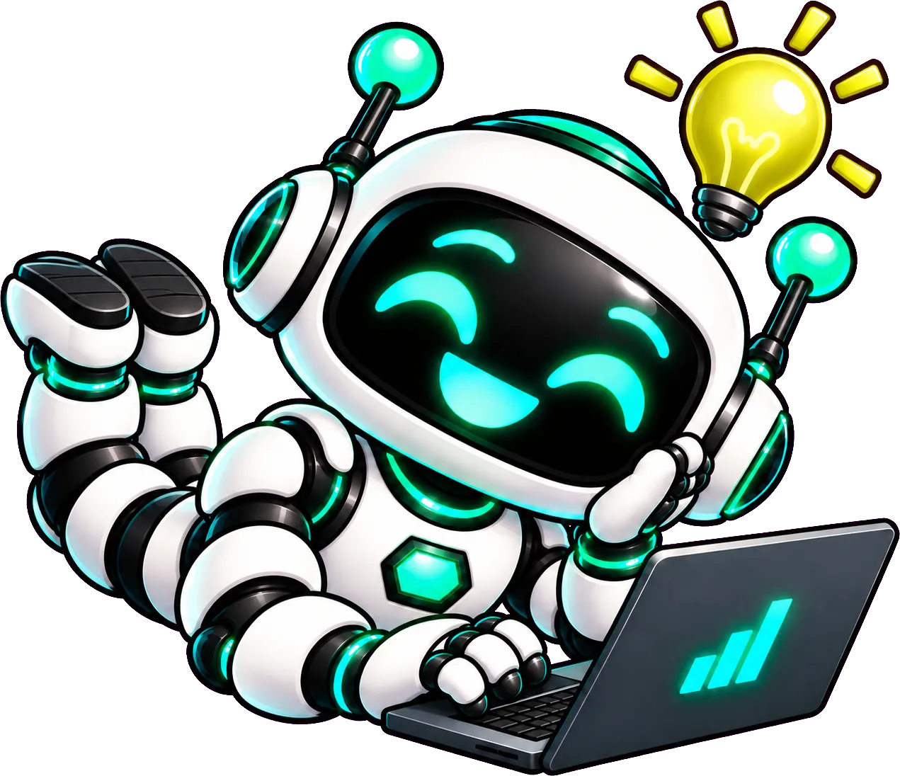CuotaBot con un portátil, ilustración de la mascota